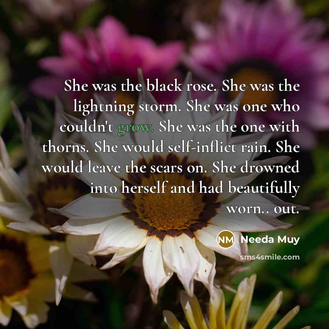“She was the black rose. She was the lightning storm.…” quote by Needa Muy