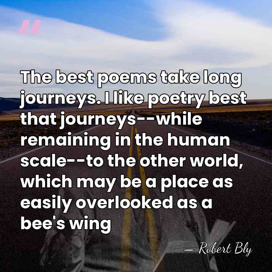 The best poems take long journeys. I like poetry best that journeys--while&hellip; - Robert Bly