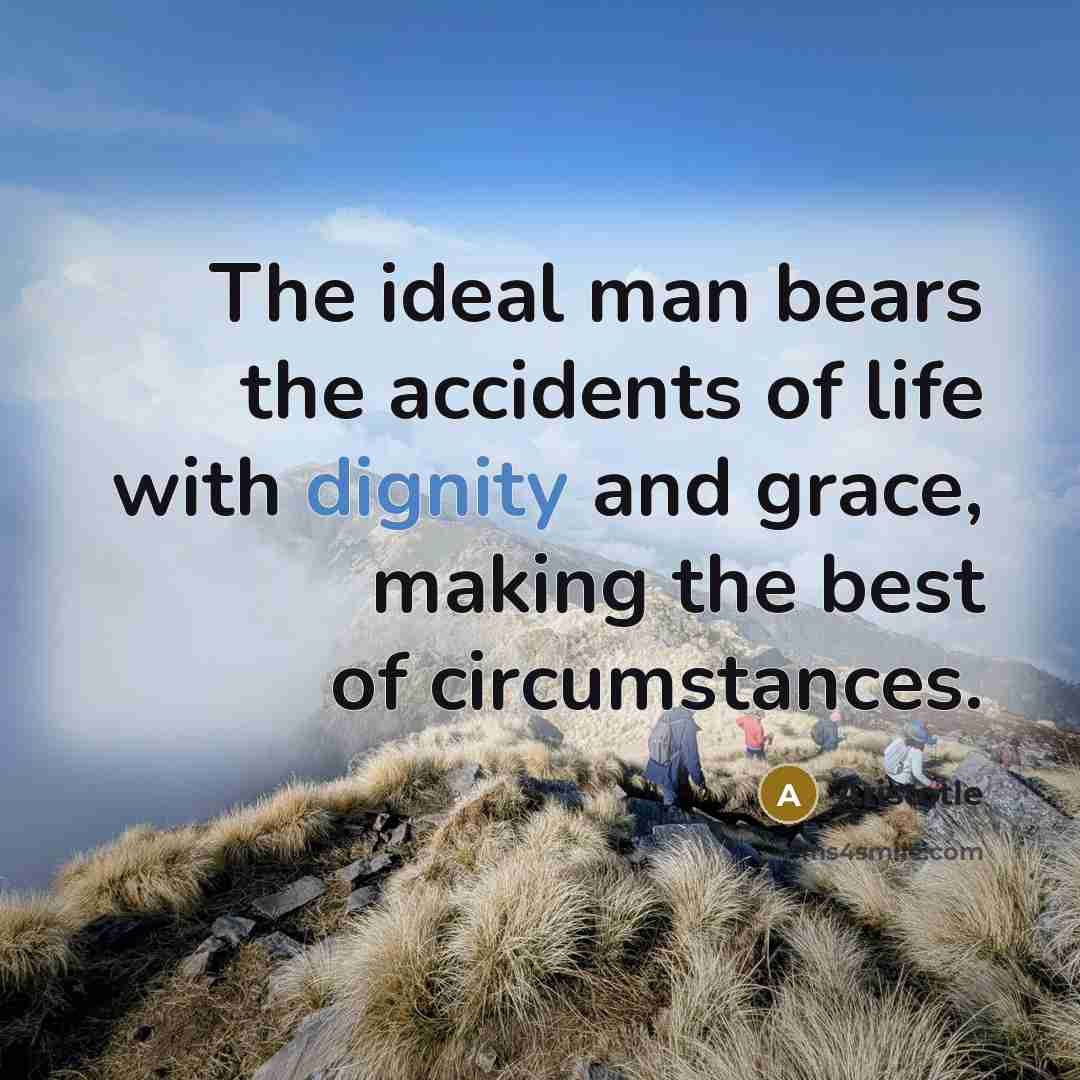 “The ideal man bears the accidents of life with dignity…” quote by Aristotle