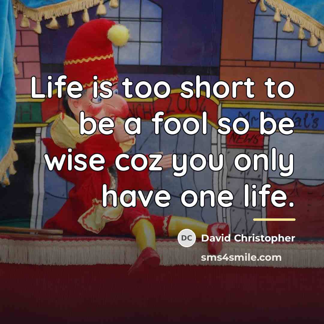 “Life is too short to be a fool so be…” quote by David Christopher