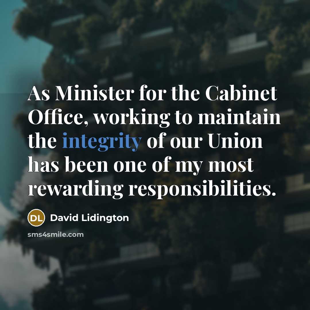“As Minister for the Cabinet Office, working to maintain the…” quote by David Lidington