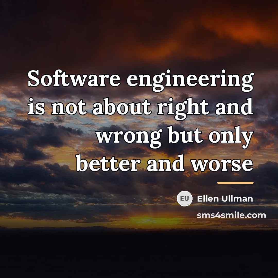 “Software engineering is not about right and wrong but only…” quote by Ellen Ullman