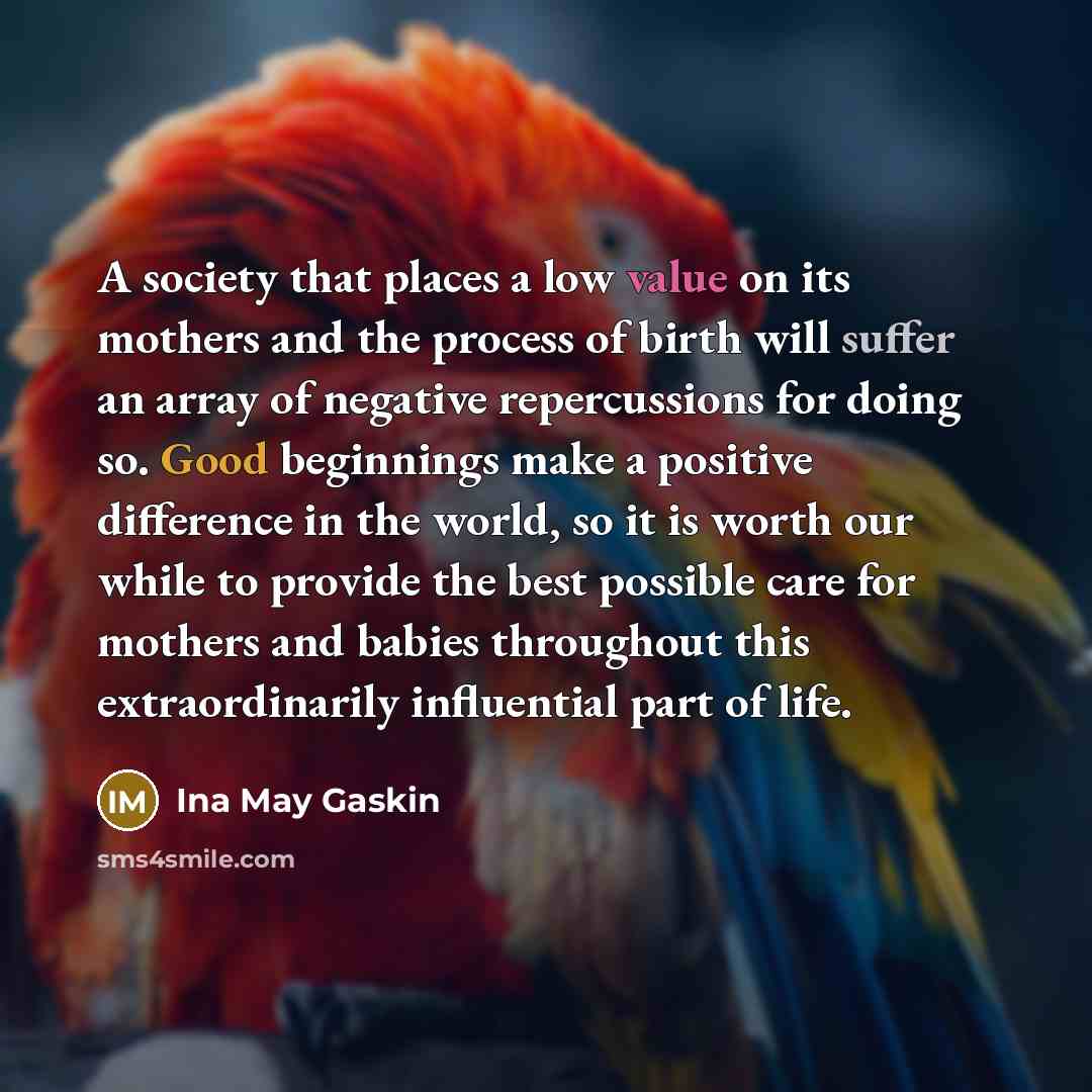 “A society that places a low value on its mothers…” quote by Ina May Gaskin