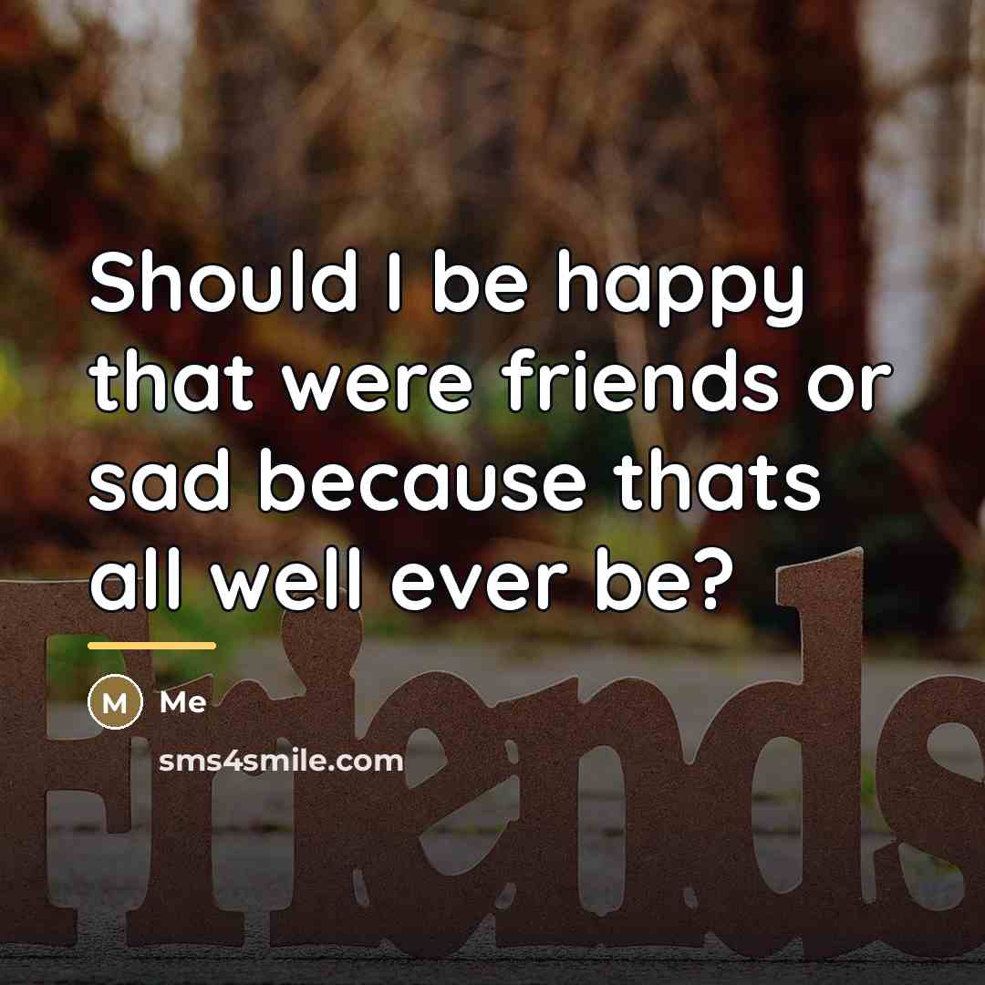 “Should I be happy that were friends or sad because…” quote by Me