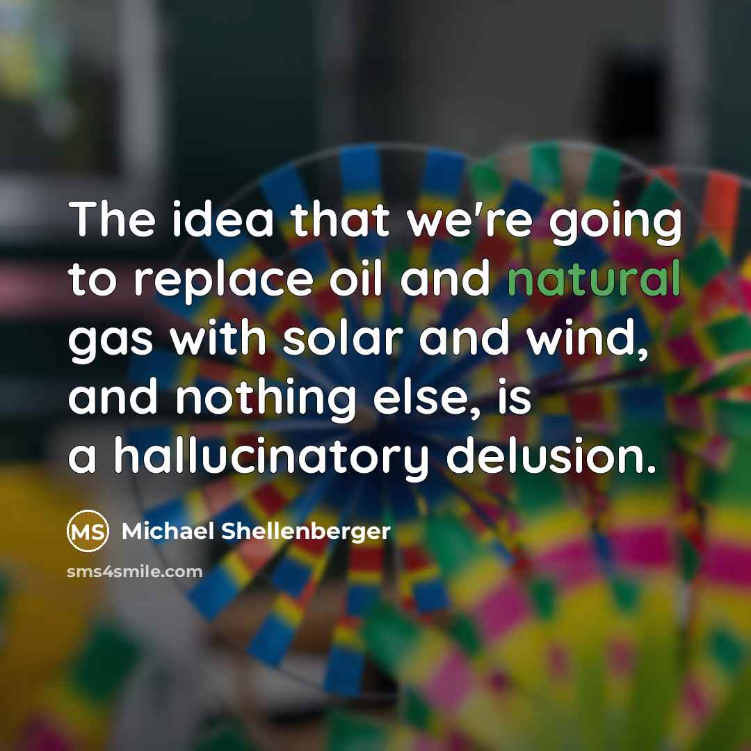 “The idea that we're going to replace oil and natural gas with solar and wind, and nothing else, is a hallucinatory delusion.” quote by Michael Shellenberger