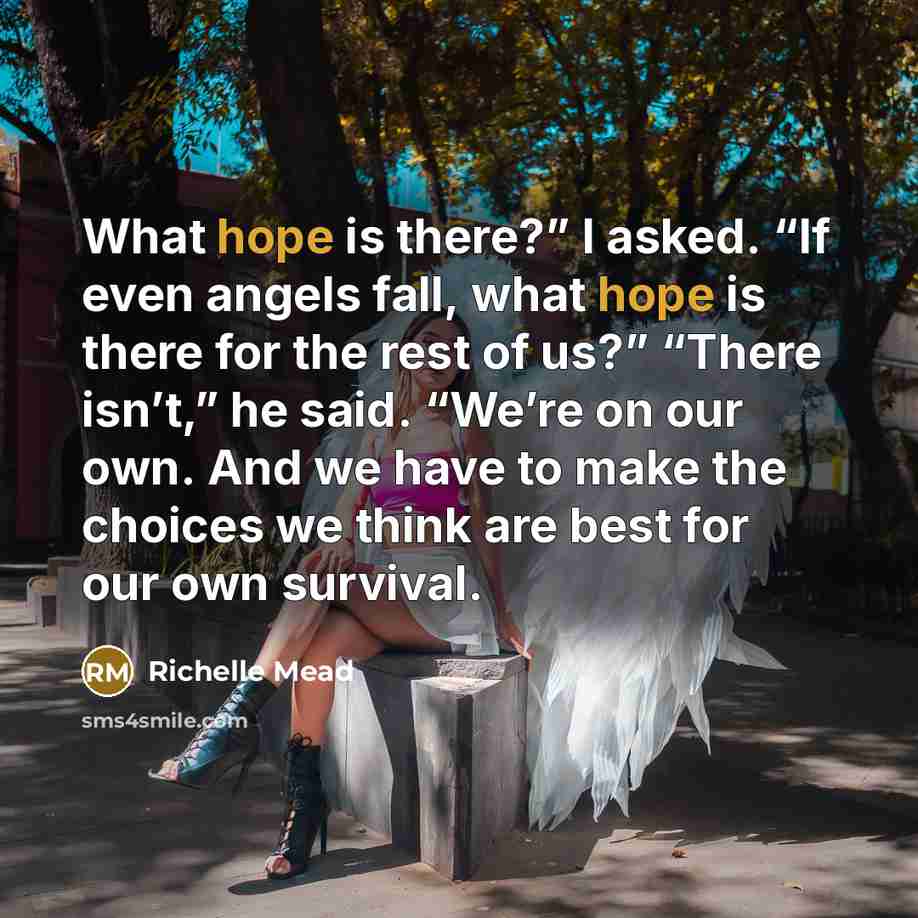 “What hope is there?” I asked. “If even angels fall,…” quote by Richelle Mead