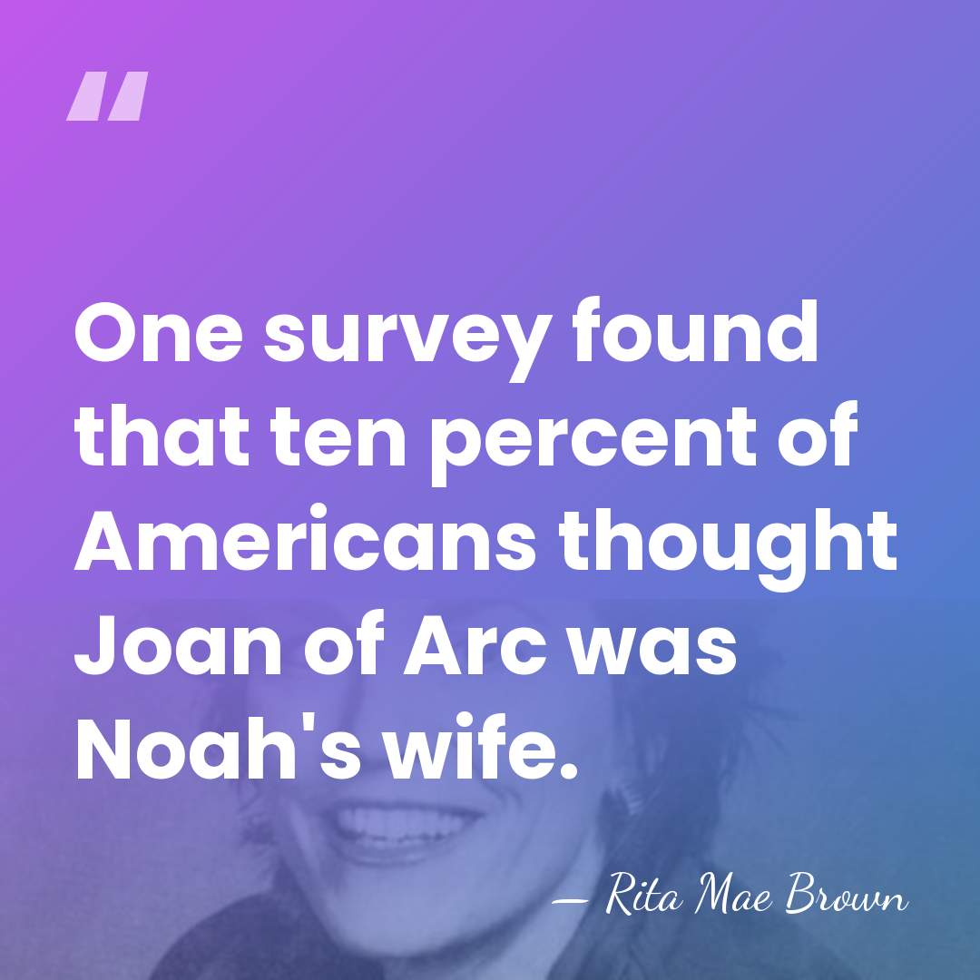 One survey found that ten percent of Americans thought Joan of Arc&hellip; - Rita Mae Brown