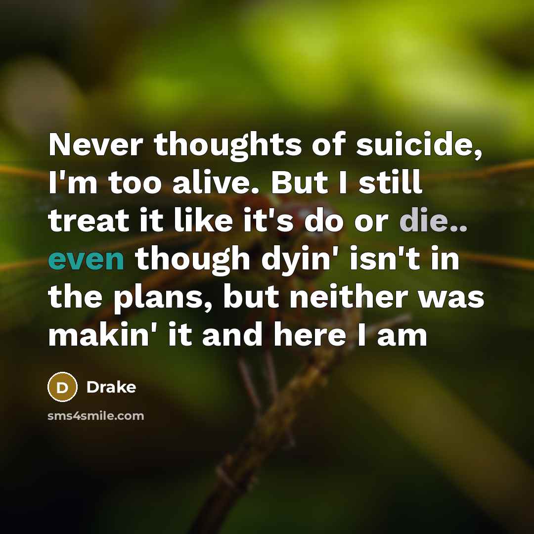 “Never thoughts of suicide, I'm too alive. But I still…” quote by Drake