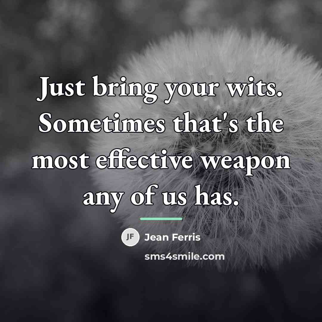 “Just bring your wits. Sometimes that's the most effective weapon…” quote by Jean Ferris