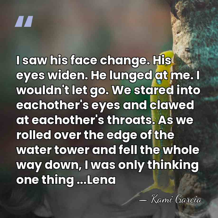 I saw his face change. His eyes widen. He lunged at me.&hellip; - Kami Garcia