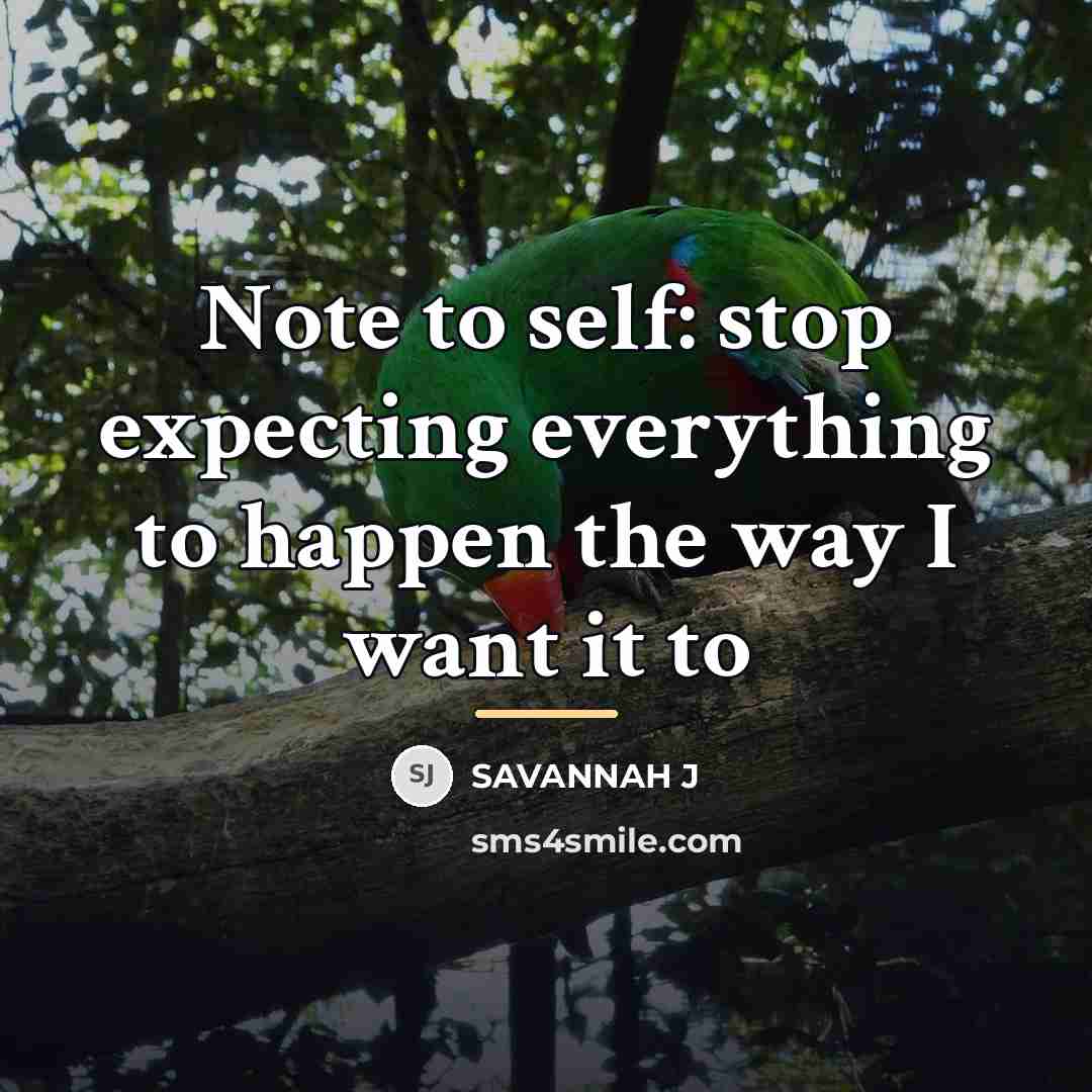 “Note to self: stop expecting everything to happen the way…” quote by Savannah J