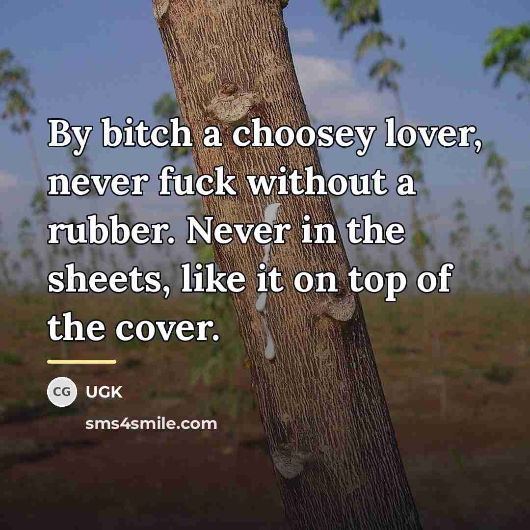 “By bitch a choosey lover, never fuck without a rubber.…” quote by UGK
