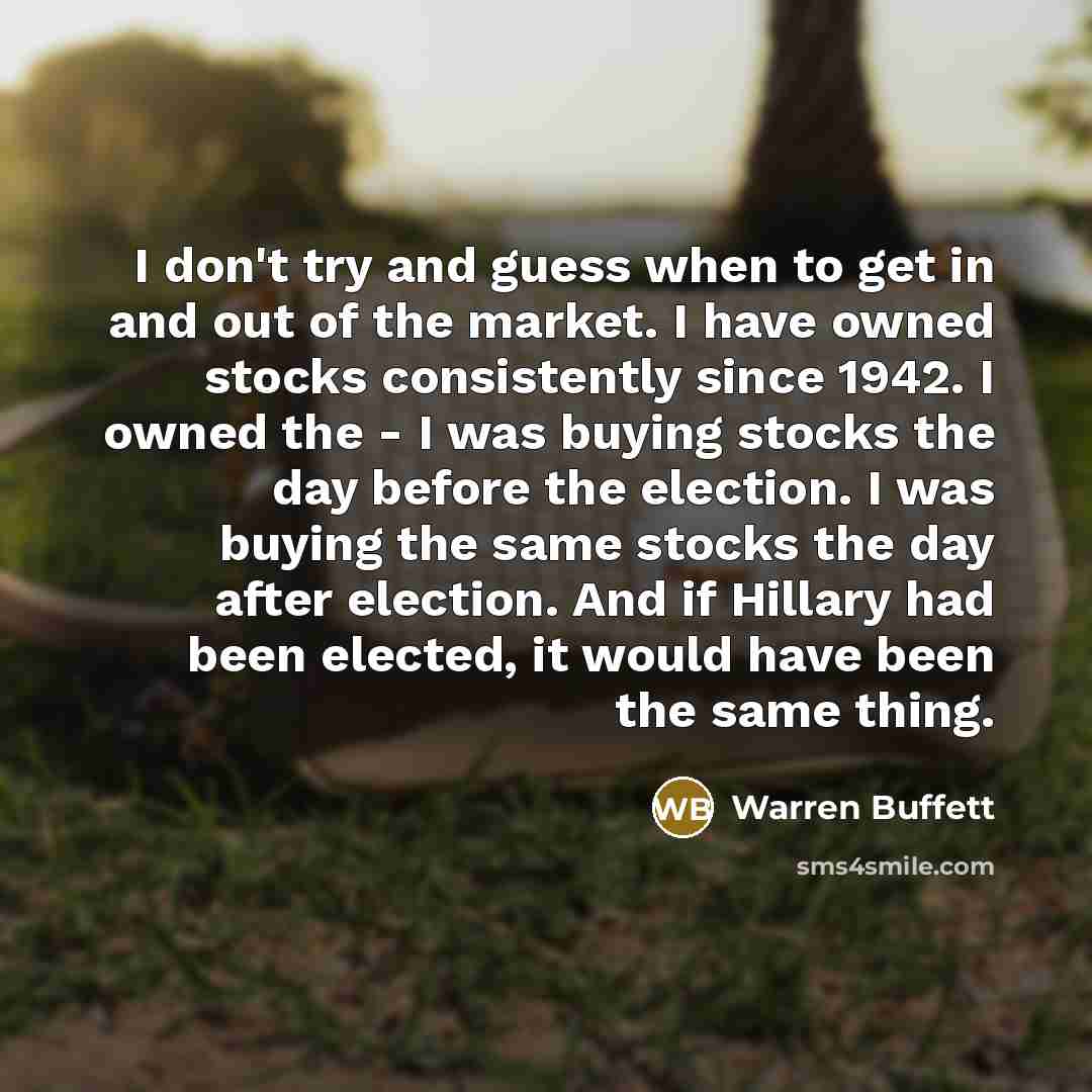“I don't try and guess when to get in and…” quote by Warren Buffett