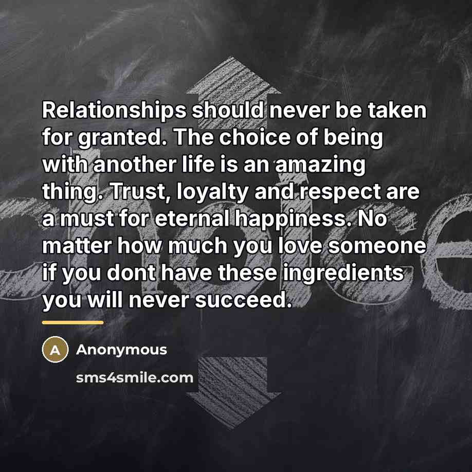 “Relationships should never be taken for granted. The choice of…” quote by Anonymous