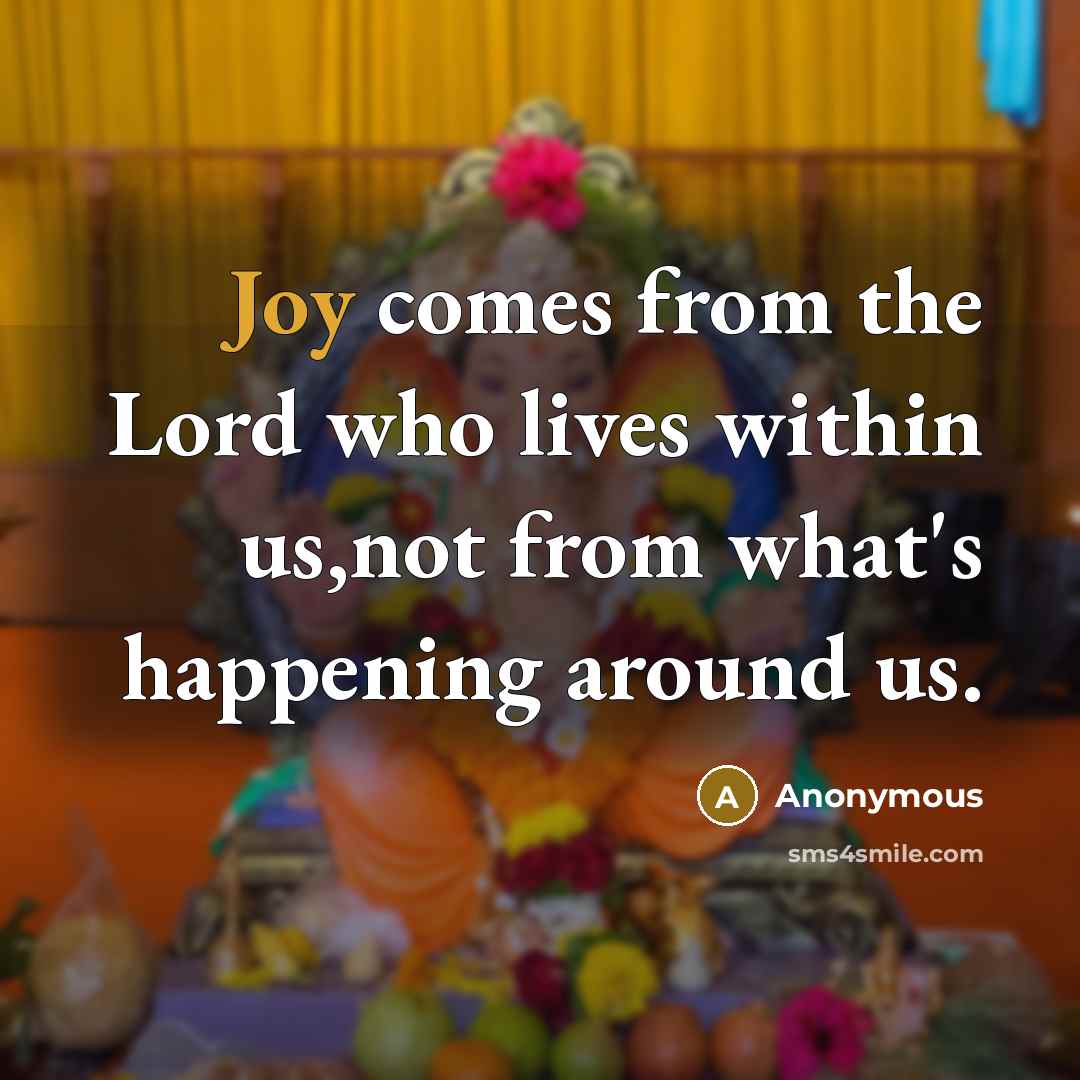“Joy comes from the Lord who lives within us,not from…” quote by Anonymous