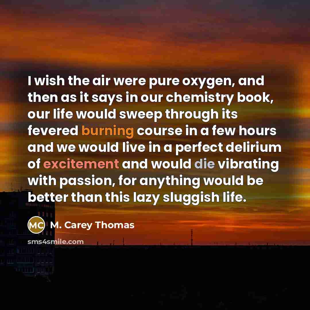 “I wish the air were pure oxygen, and then as…” quote by M. Carey Thomas