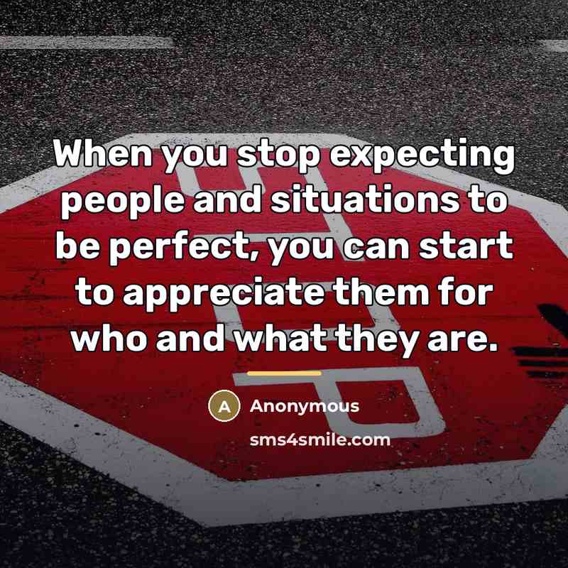 “When you stop expecting people and situations to be perfect,…” quote by Anonymous