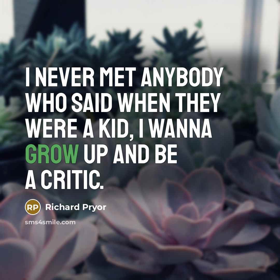 “I never met anybody who said when they were a kid, I wanna grow up and be a critic.” quote by Richard Pryor