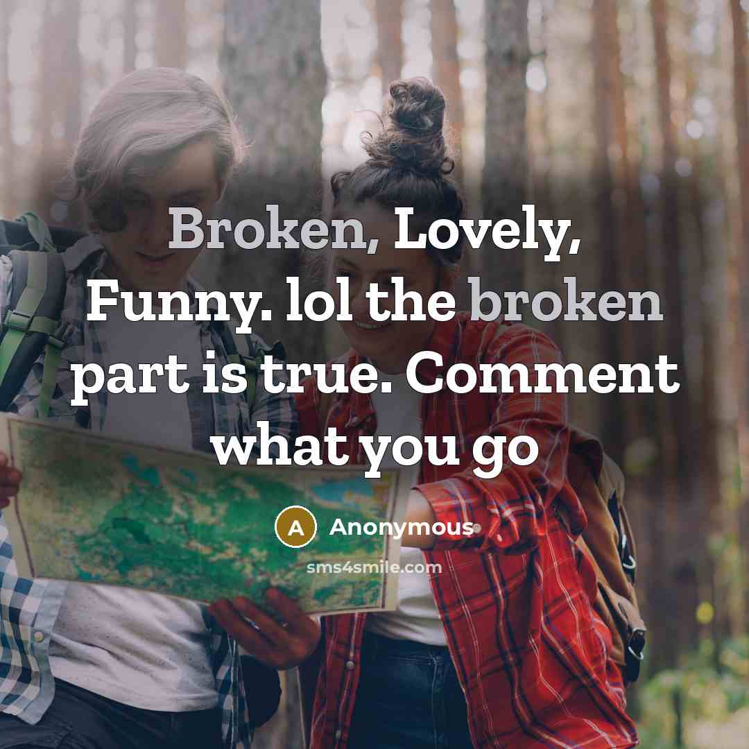 “Broken, Lovely, Funny. lol the broken part is true. Comment…” quote by Anonymous