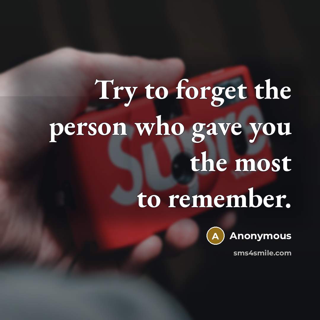 “Try to forget the person who gave you the most to remember.” quote by Anonymous