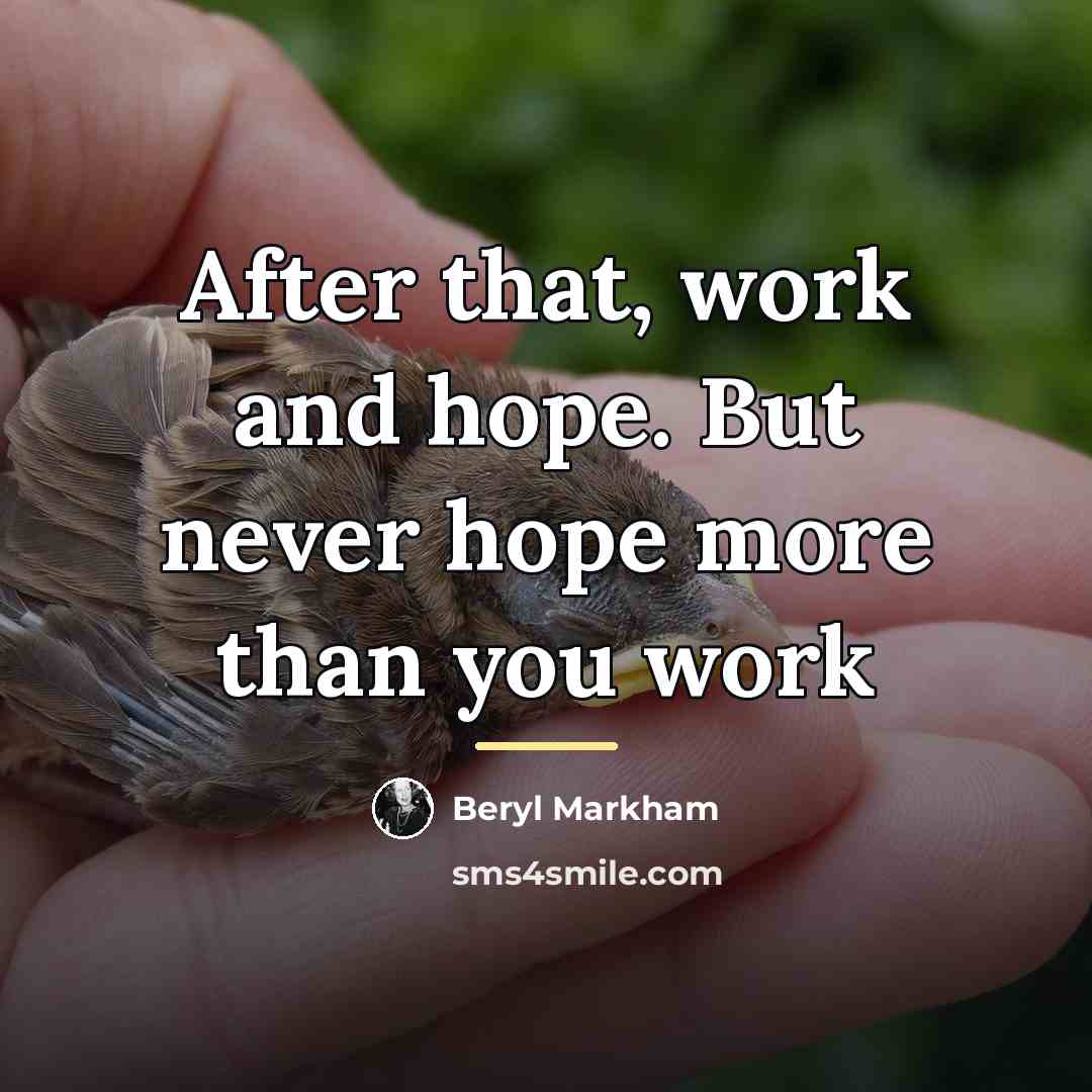 “After that, work and hope. But never hope more than…” quote by Beryl Markham