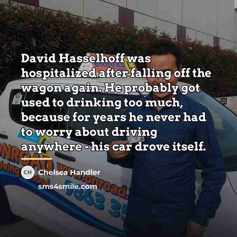 “David Hasselhoff was hospitalized after falling off the wagon again.…” quote by Chelsea Handler
