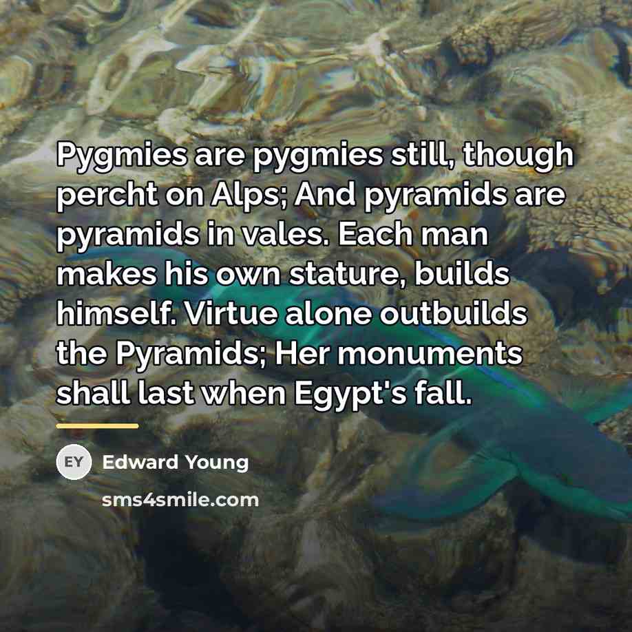 “Pygmies are pygmies still, though percht on Alps; And pyramids…” quote by Edward Young