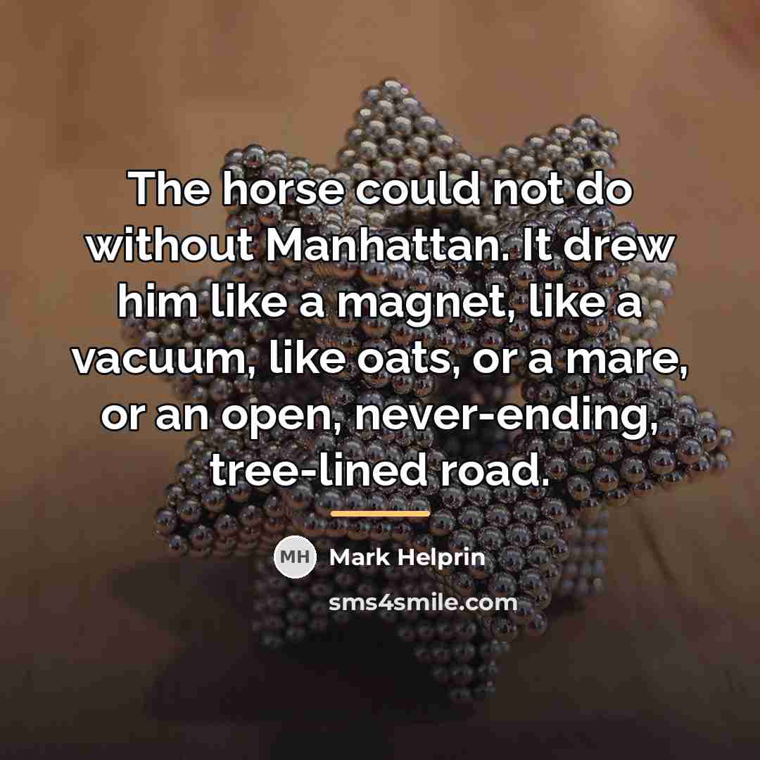 “The horse could not do without Manhattan. It drew him…” quote by Mark Helprin