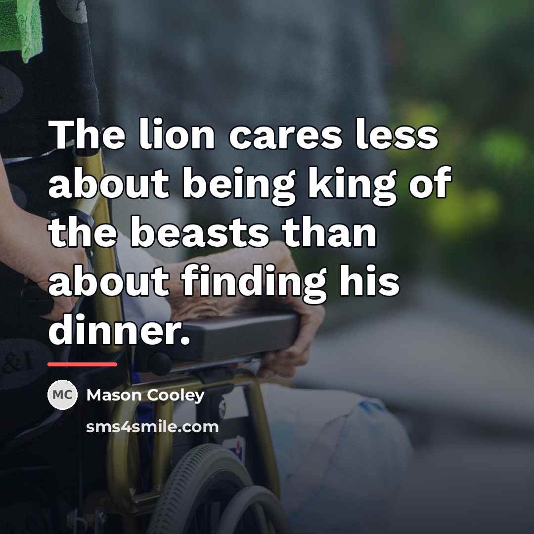 “The lion cares less about being king of the beasts…” quote by Mason Cooley