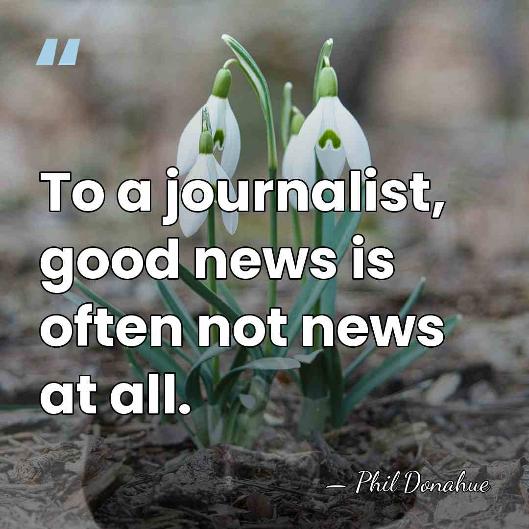 To a journalist, good news is often not news at all. - Phil Donahue