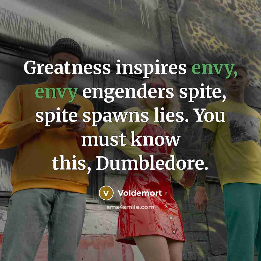 “Greatness inspires envy, envy engenders spite, spite spawns lies. You…” quote by Voldemort