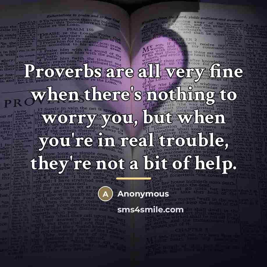“Proverbs are all very fine when there's nothing to worry…” quote by Anonymous