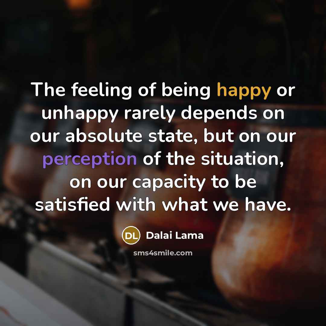 “The feeling of being happy or unhappy rarely depends on…” quote by Dalai Lama