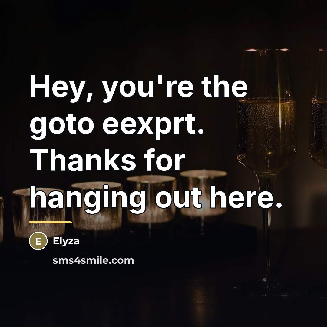 “Hey, you're the goto eexprt. Thanks for hanging out here.…” quote by Elyza