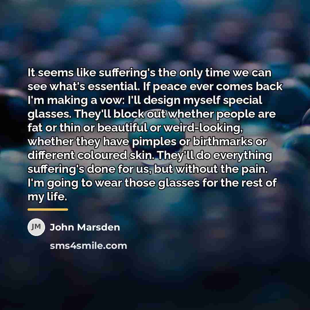“It seems like suffering's the only time we can see…” quote by John Marsden