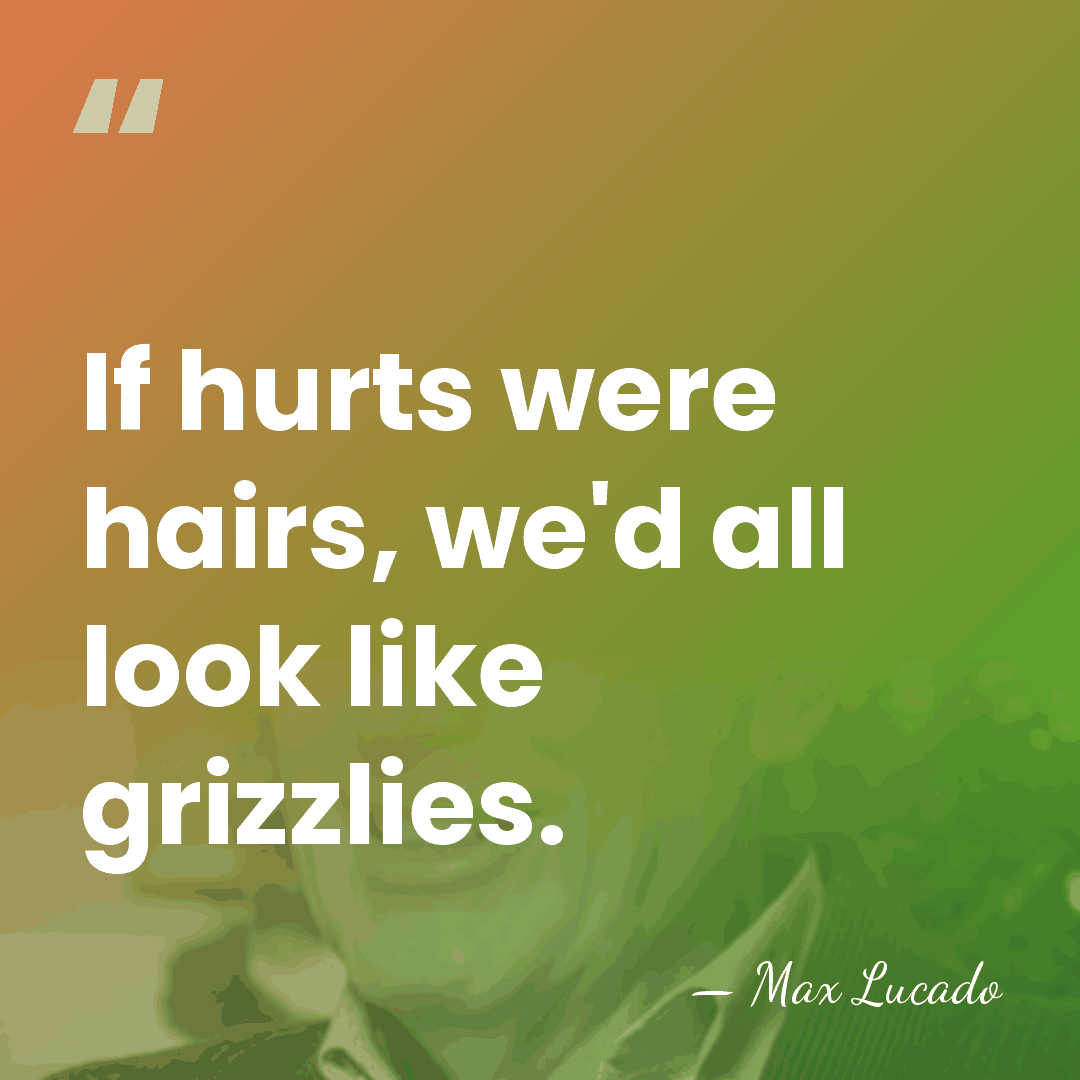 If hurts were hairs, we'd all look like grizzlies. - Max Lucado