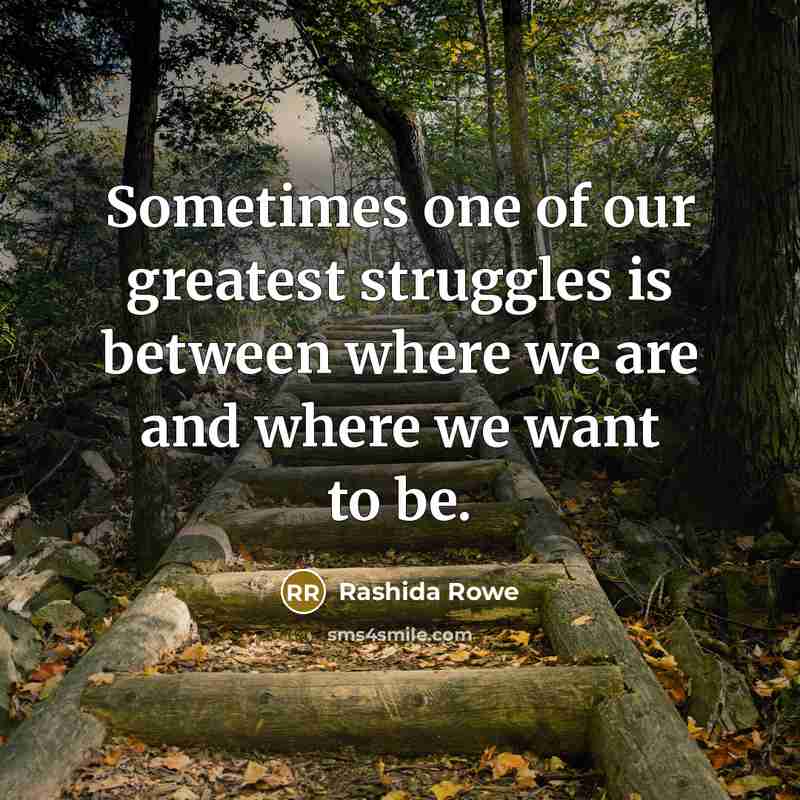 “Sometimes one of our greatest struggles is between where we…” quote by Rashida Rowe