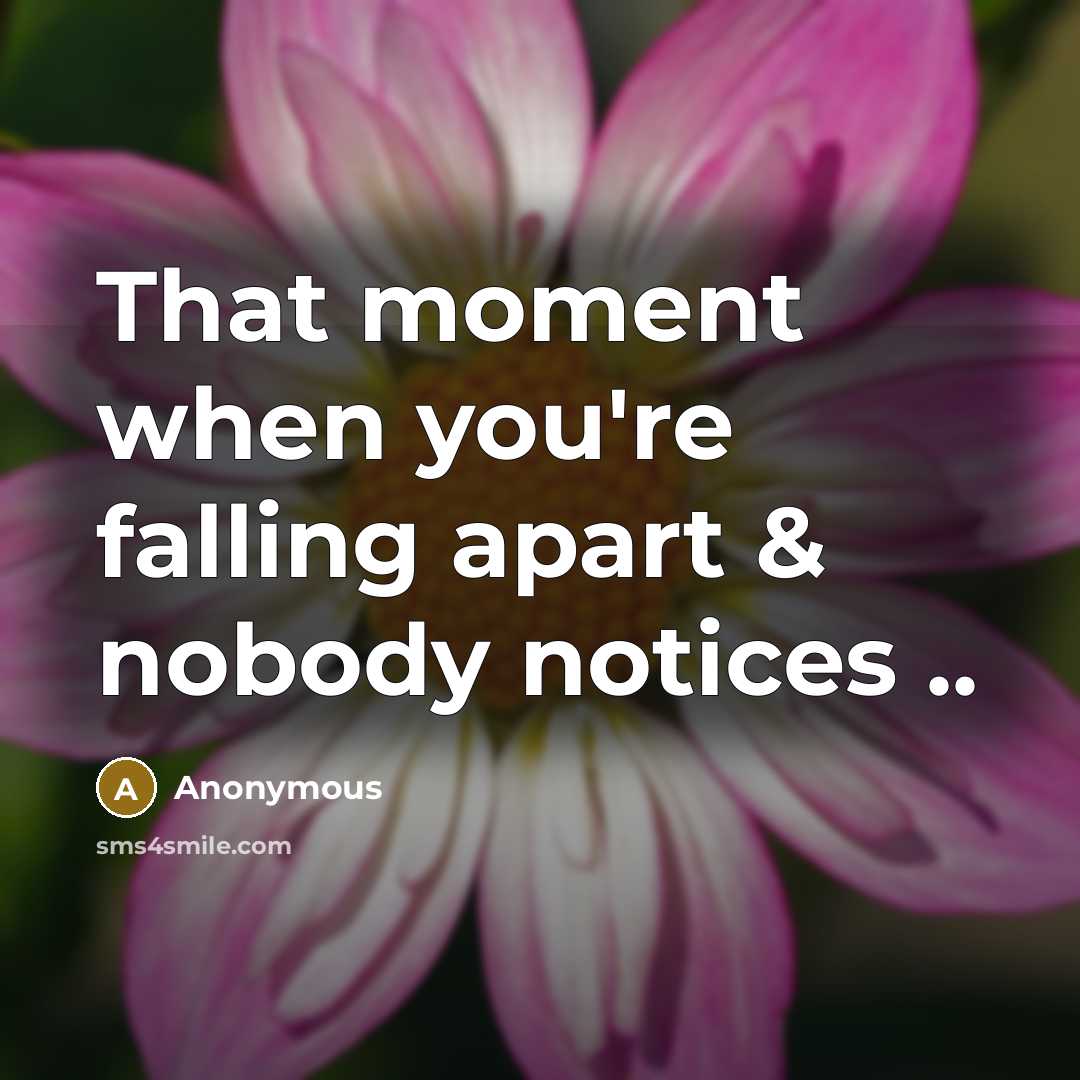 “That moment when you're falling apart & nobody notices ..” quote by Anonymous