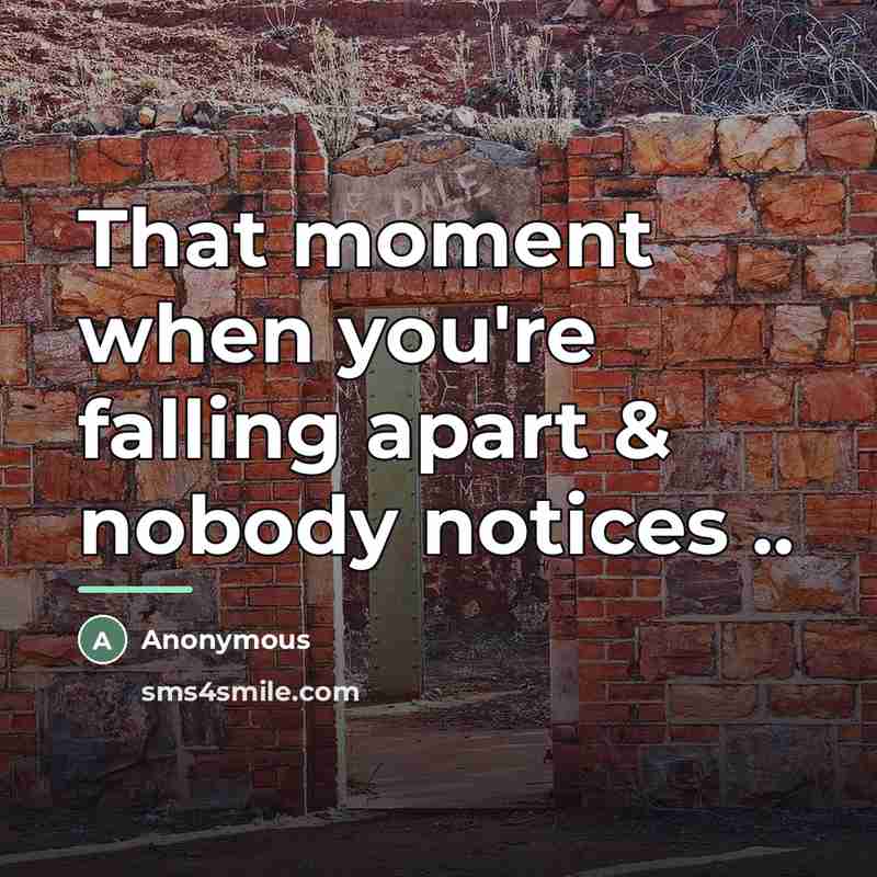 “That moment when you're falling apart & nobody notices ..…” quote by Anonymous