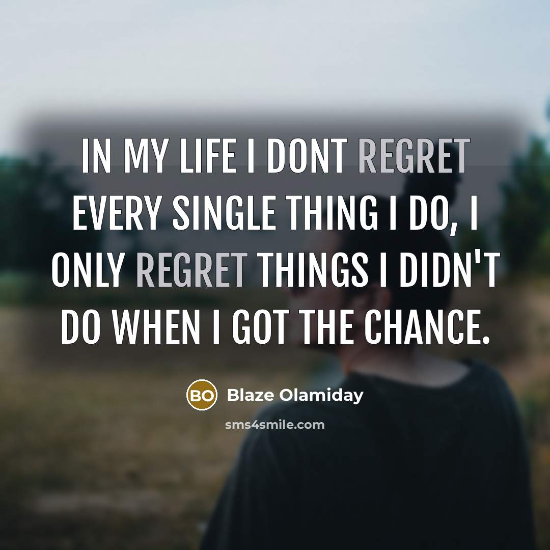 “In my life I dont regret every single thing I…” quote by Blaze Olamiday