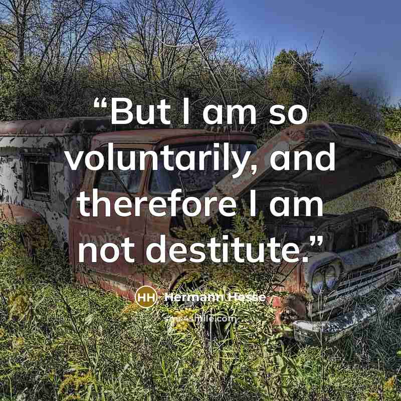 “But I am so voluntarily, and therefore I am not destitute.” quote by Hermann Hesse