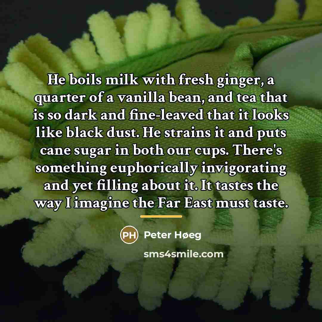 “He boils milk with fresh ginger, a quarter of a…” quote by Peter Høeg