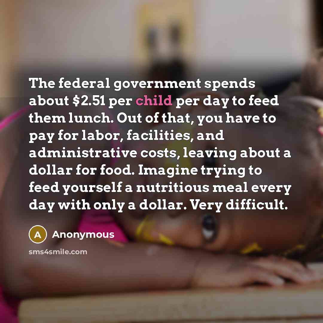 “The federal government spends about $2.51 per child per day…” quote by Anonymous