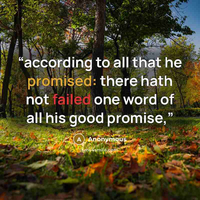 “according to all that he promised: there hath not failed one word of all his good promise,” quote by Anonymous