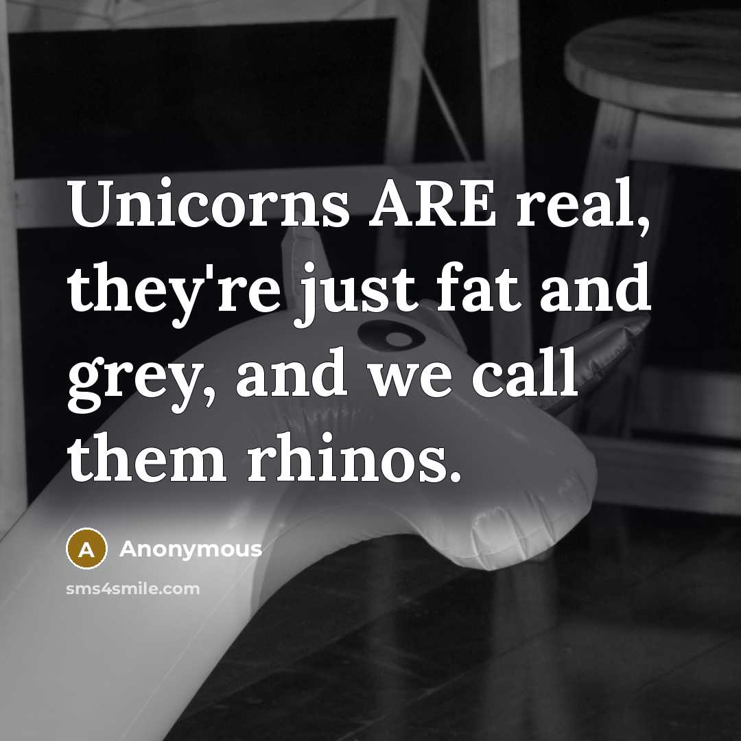 “Unicorns ARE real, they're just fat and grey, and we…” quote by Anonymous