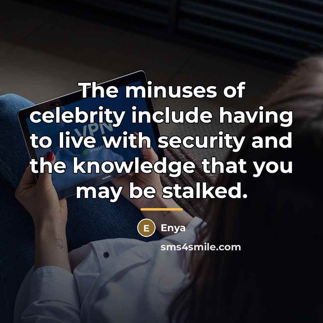 “The minuses of celebrity include having to live with security…” quote by Enya