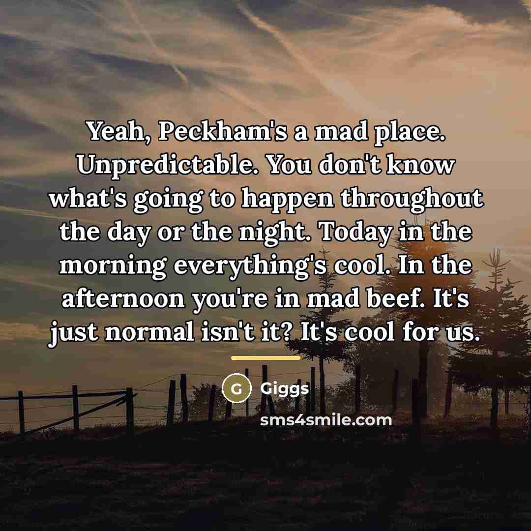 “Yeah, Peckham's a mad place. Unpredictable. You don't know what's…” quote by Giggs