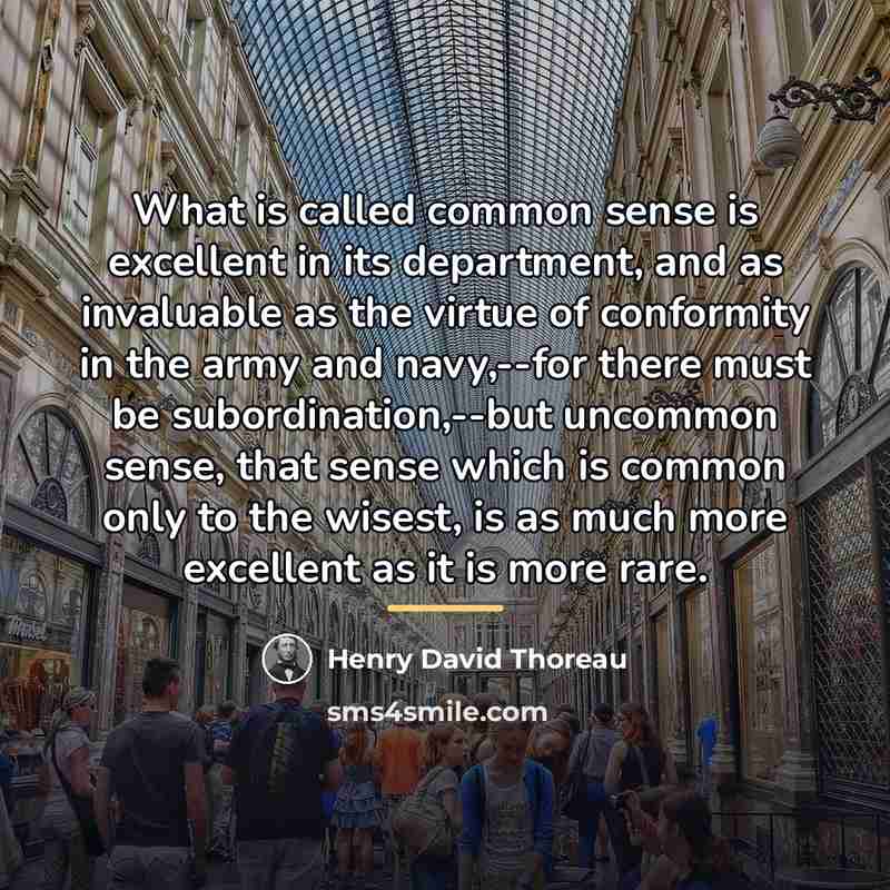 “What is called common sense is excellent in its department,…” quote by Henry David Thoreau