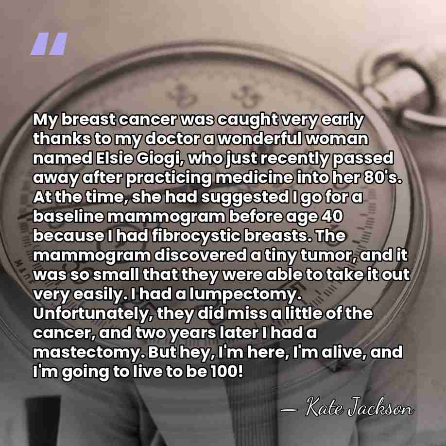 My breast cancer was caught very early thanks to my doctor a&hellip; - Kate Jackson