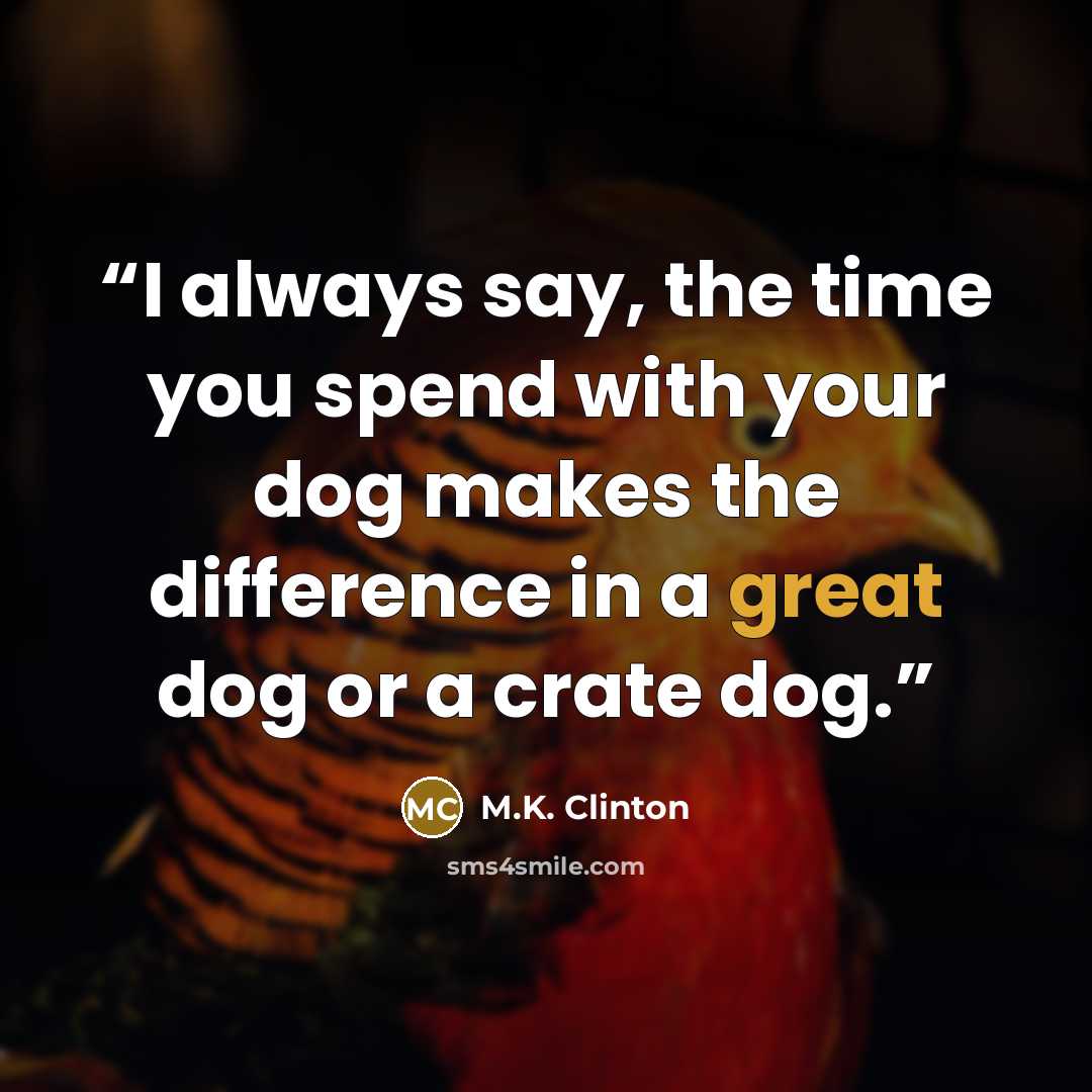 “I always say, the time you spend with your dog makes the difference in a great dog or a crate dog.” quote by M.K. Clinton